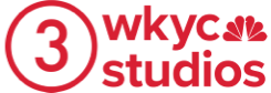 A red and white logo for 3 wkyc studios