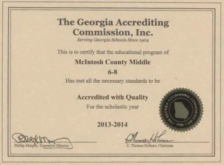 a certificate from the georgia accrediting commission inc.