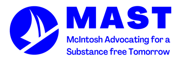 a blue mast logo that says mcintosh advocating for a substance free tomorrow