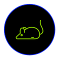 a green mouse icon in a blue circle on a black background .