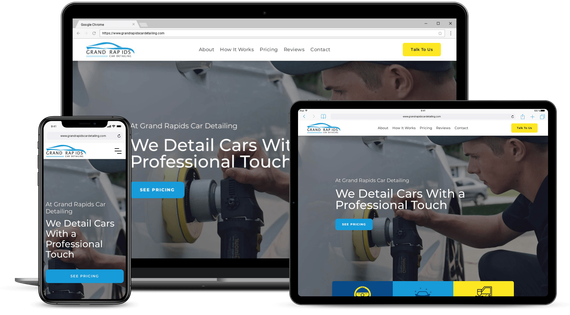 Multi-device mockup of the Grand Rapids Car Detailing website design by Reach Ethic