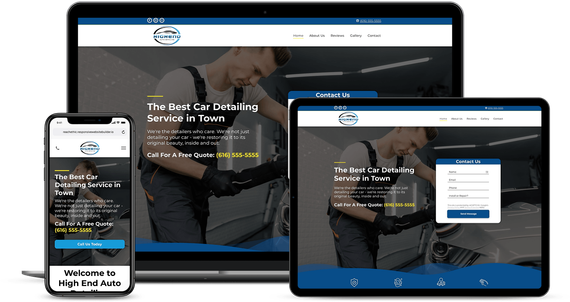 Multi-device mockup of the High End Auto Detailing website design by Reach Ethic