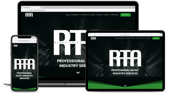 Multi-device mockup of the Radar Talent Agency website design by Reach Ethic