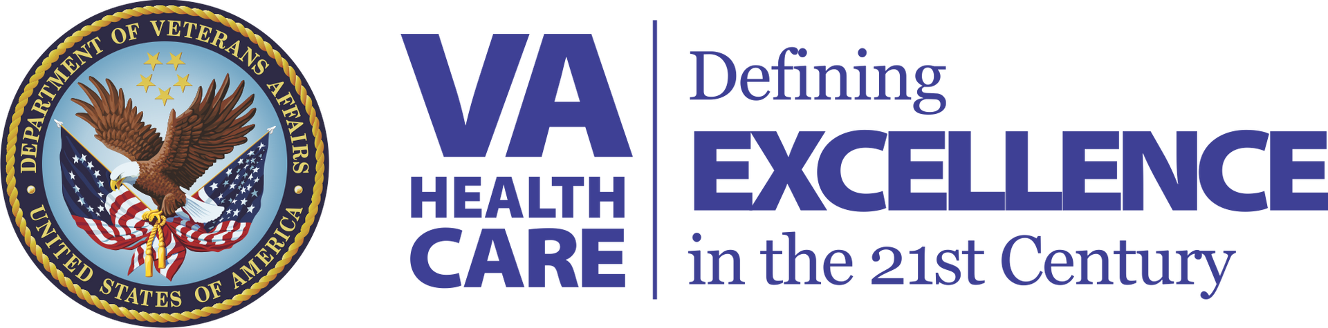 A logo for va health care that says defining excellence in the 21st century