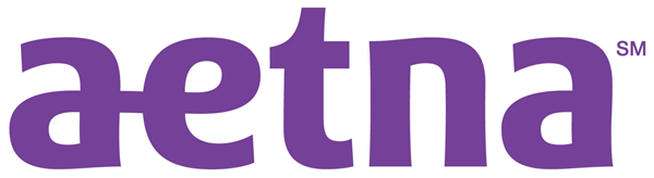 The aetna logo is purple and white on a white background.