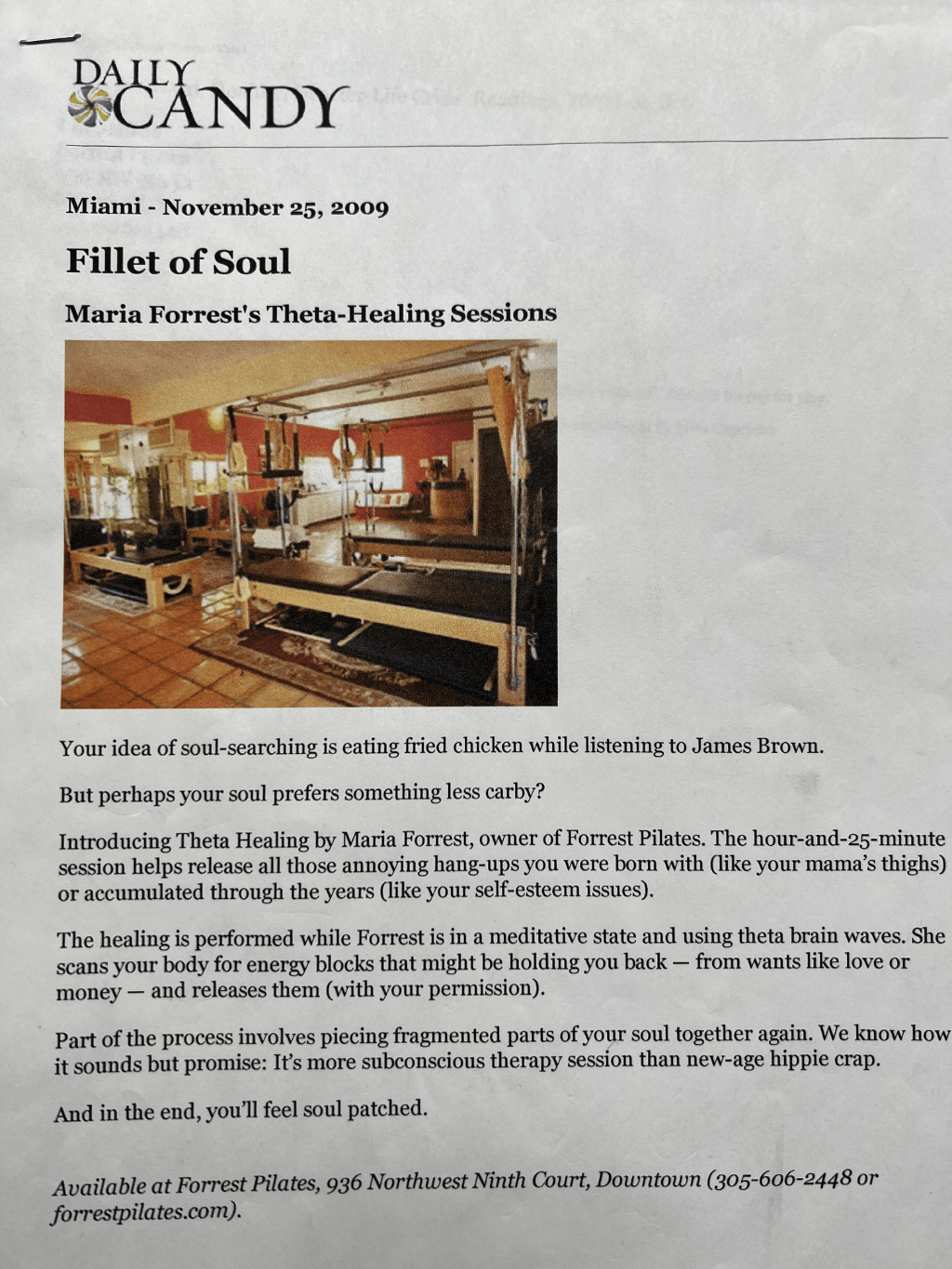 a daily candy article about Forrest Pilates