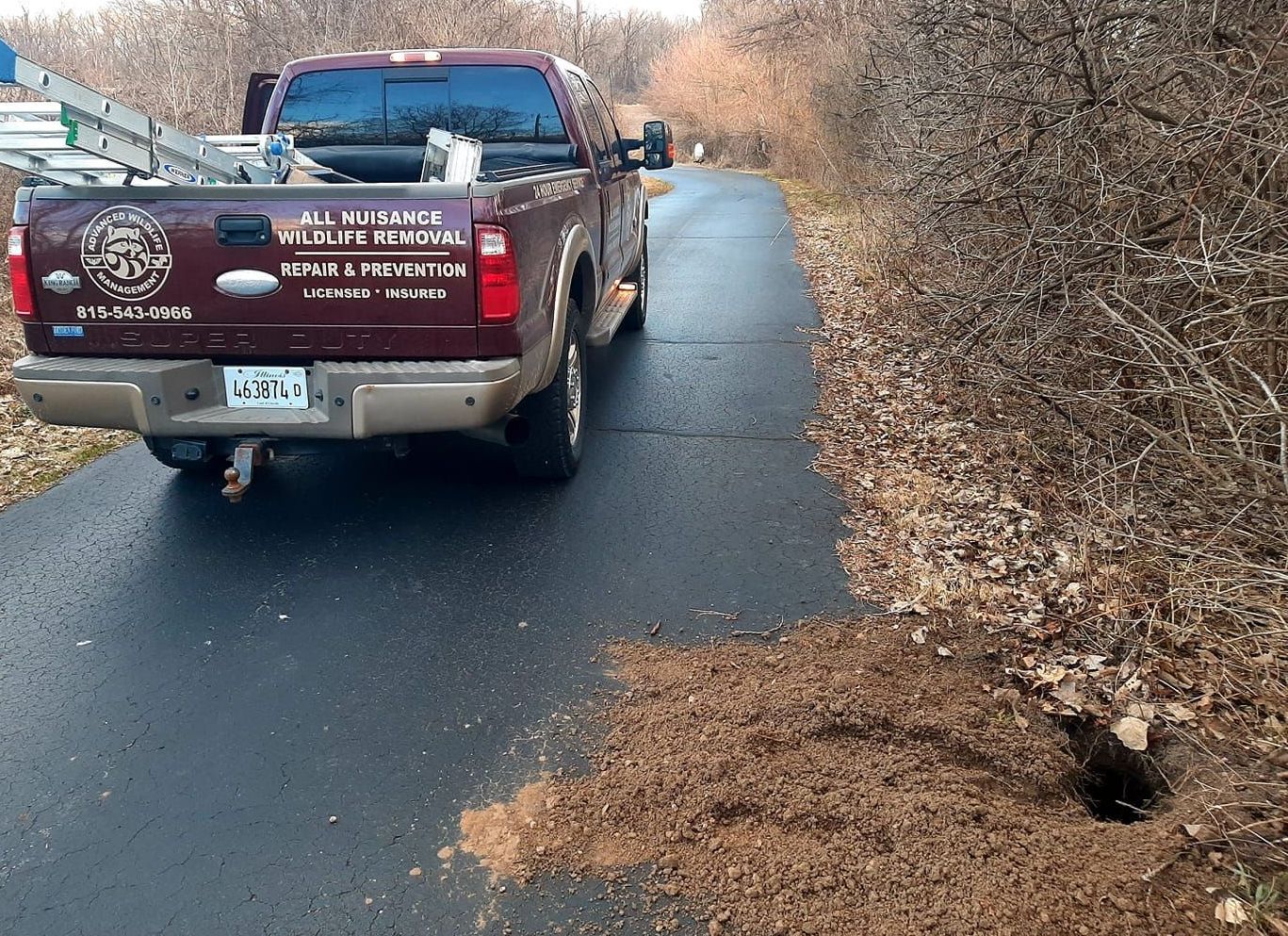 A u.s. wildlife service truck is parked on the side of a road