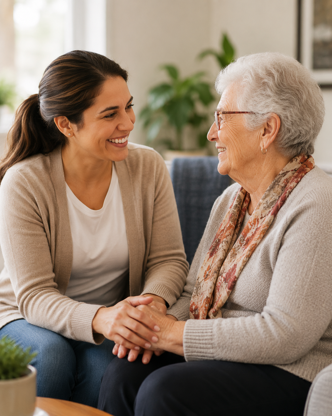 A volunteer sharing a warm and supportive moment with an older adult
