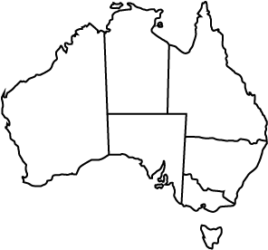 A black and white drawing of a map of australia.