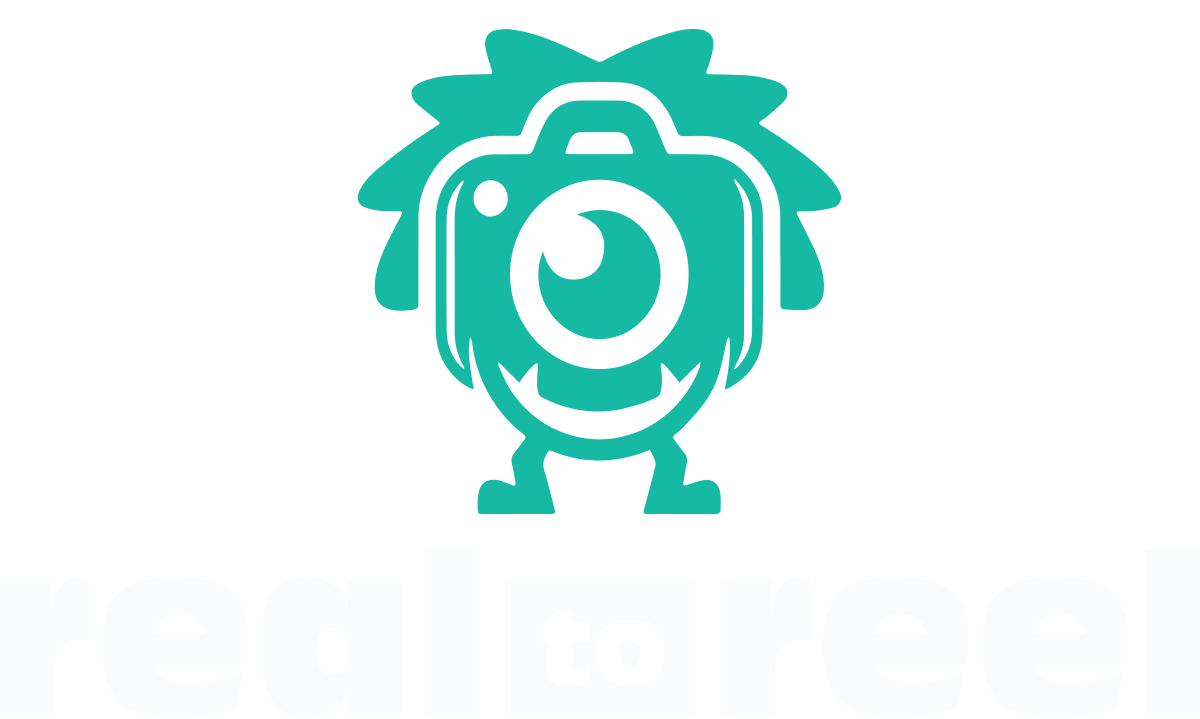 Teal cartoon monster with camera eye and spiky hair, standing with a toothy grin, with the 