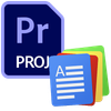 Adobe Premiere Pro project file with text documents of various colors.