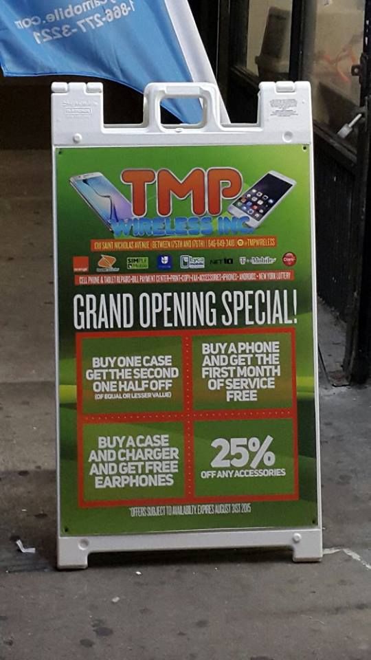 A sign that says grand opening special on it