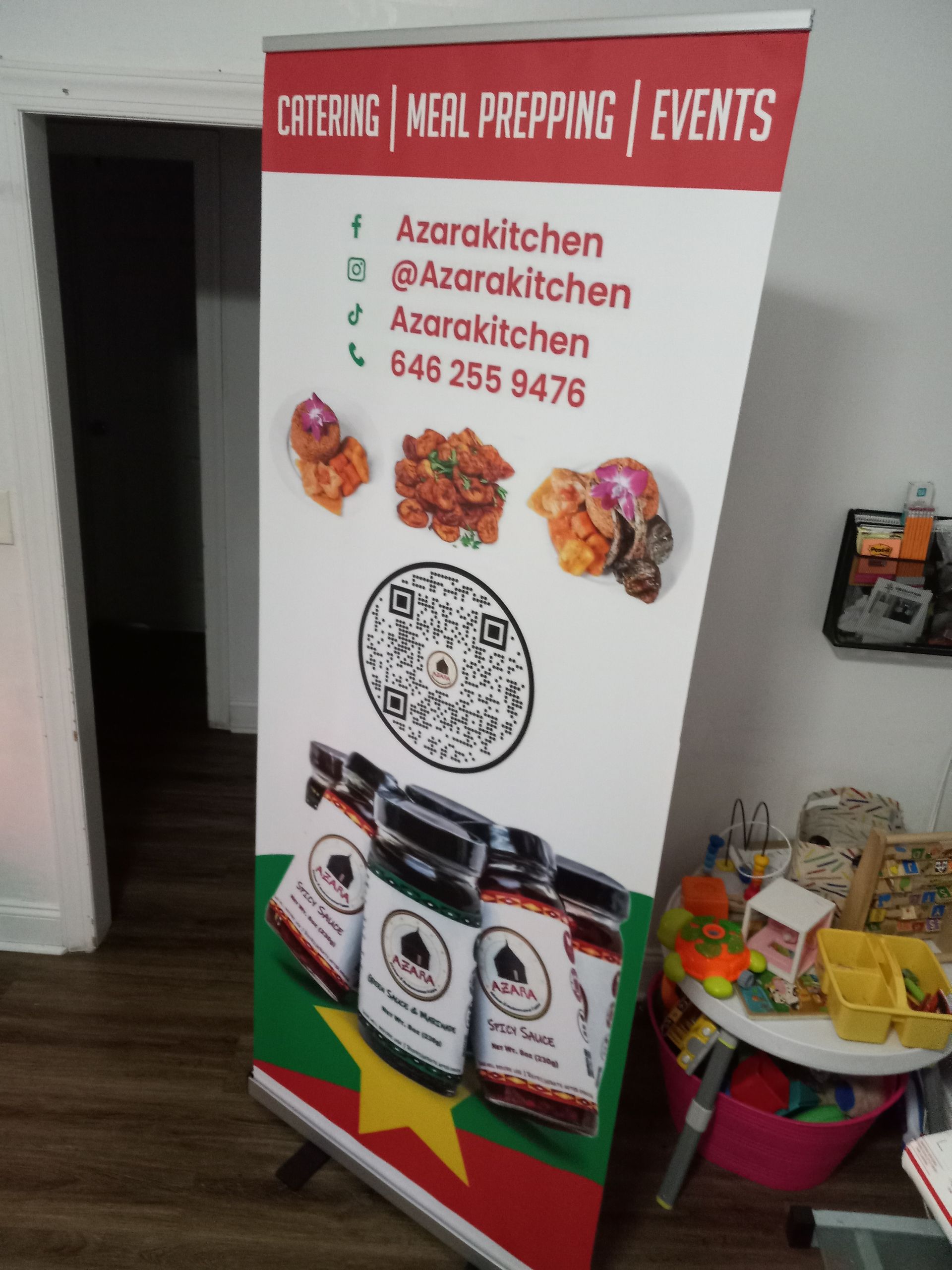 A sign that says catering meal prepping events on it