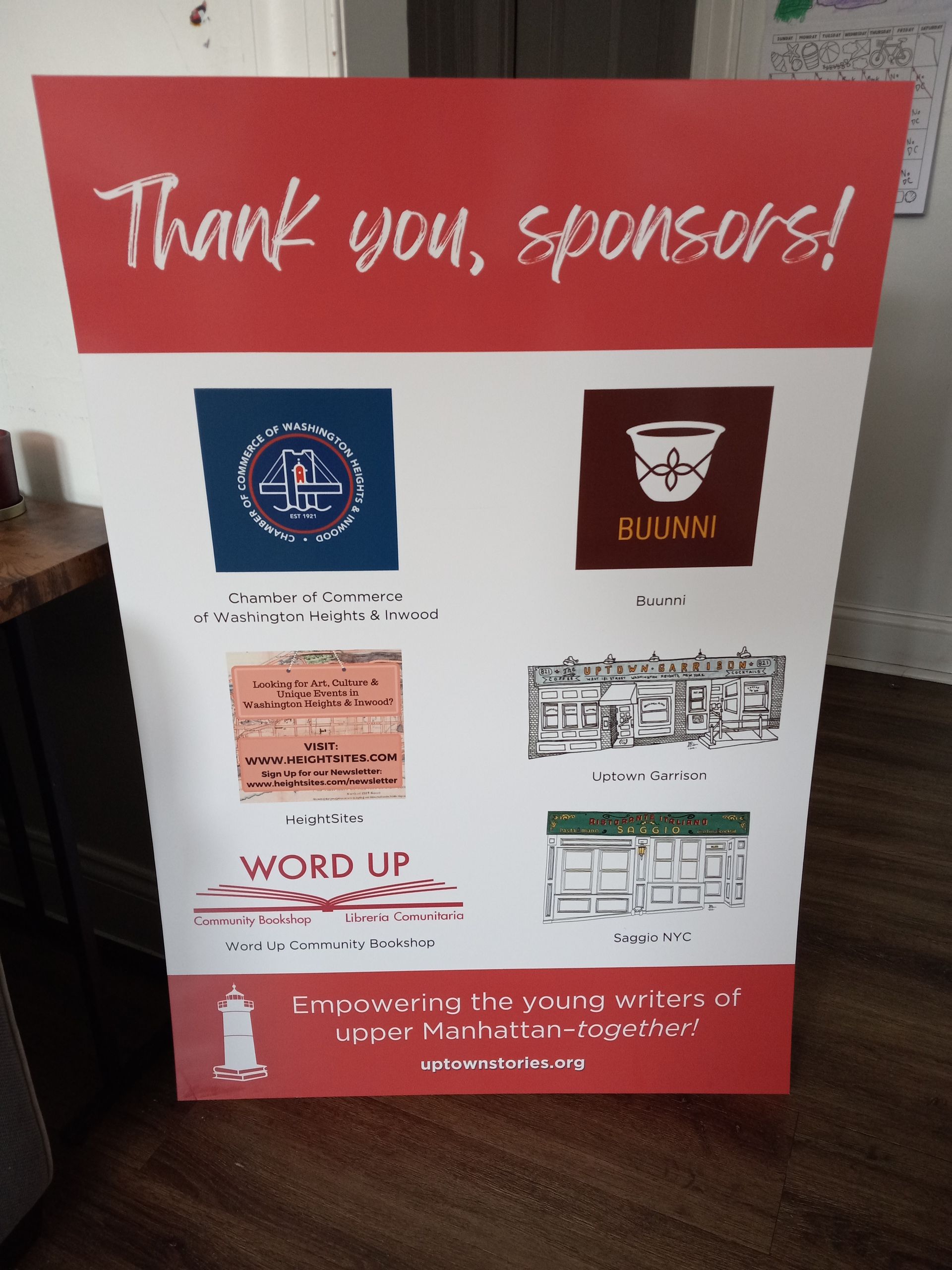 A sign that says thank you sponsors on it