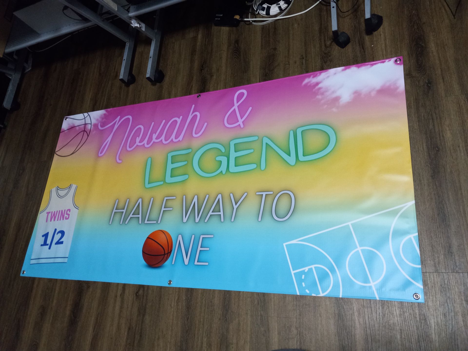 A banner that says noah & legend half way to one