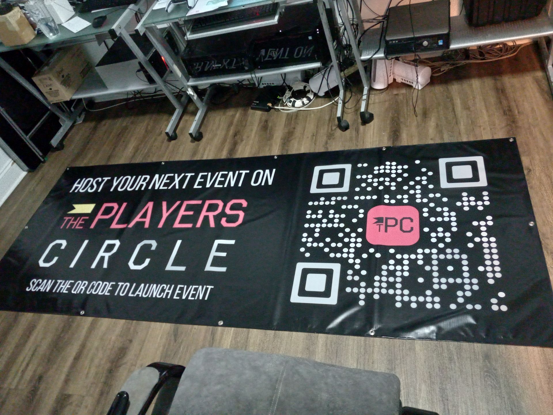A banner that says host your next event on the players circle
