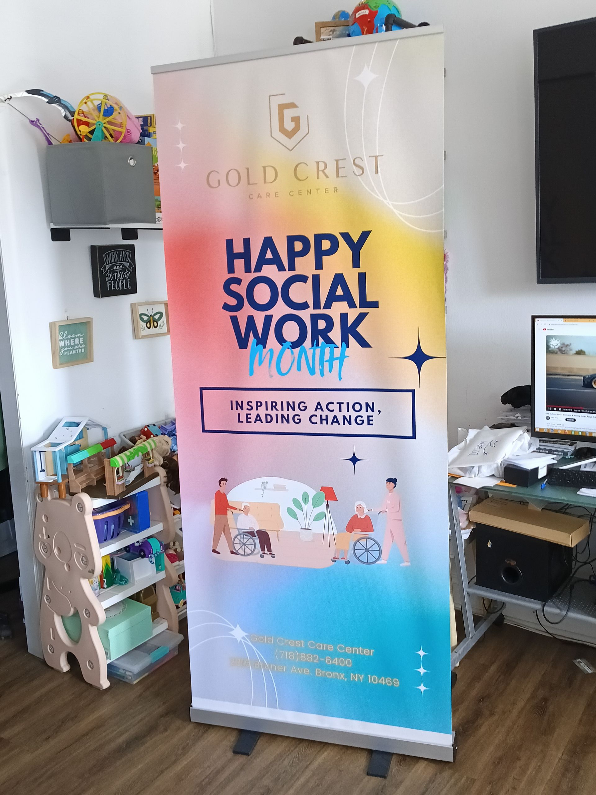 A banner that says happy social work month on it