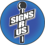A blue circle with a sign that says signs r us
