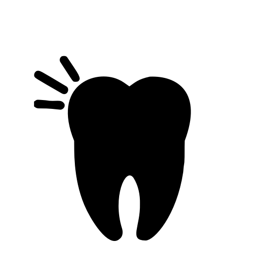 A black and white silhouette of a tooth with rays coming out of it.