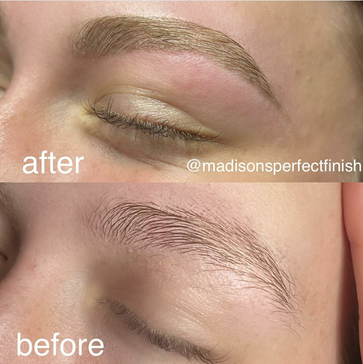 A woman is getting her eyebrows waxed at a beauty salon.