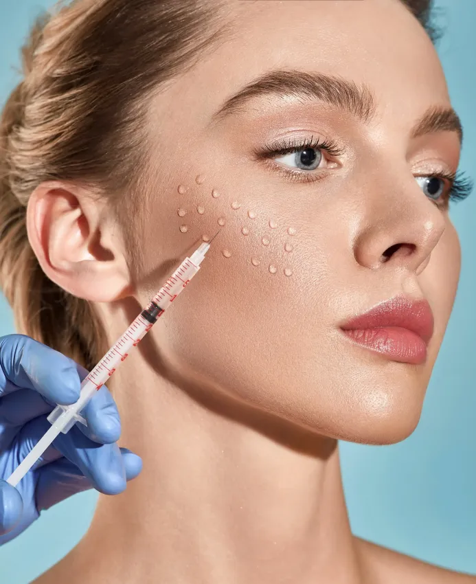 Eine Frau bekommt eine Botox-Injektion ins Gesicht.
