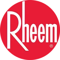 the rheem logo is in a red circle on a white background .
