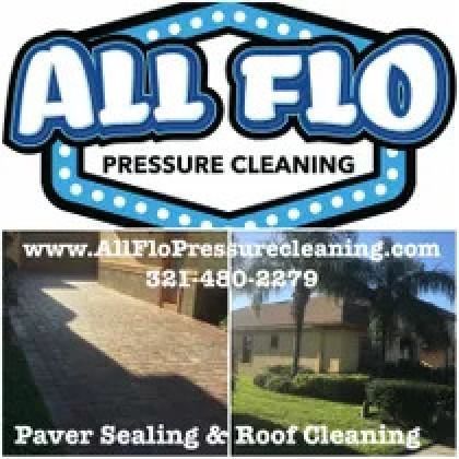 All Flo Pressure Cleaning logo; paver sealing and roof cleaning services. Website and phone number provided.
