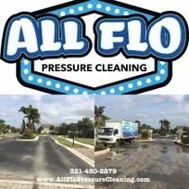 Logo for All Flo Pressure Cleaning over before/after of a driveway cleaning.