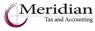 Logo for Meridian Tax and Accounting, with a circular brush stroke graphic in burgundy and gray lines.