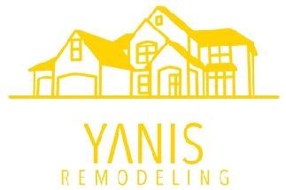 A yellow and white logo for yanis remodeling