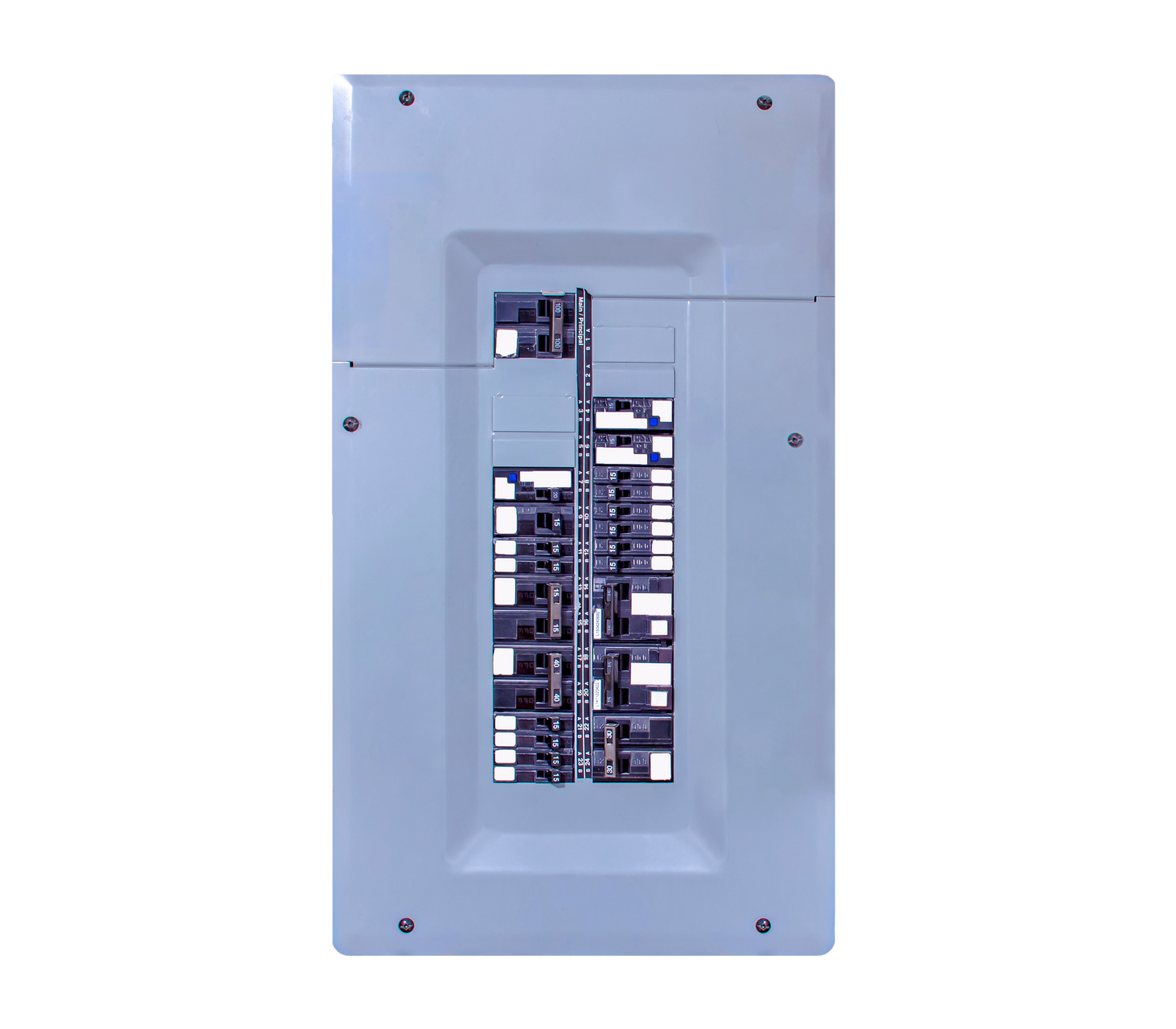 Une boîte électrique blanche avec un tas de fils qui en sortent.