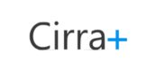 Logo Cirra+ en gris foncé avec un signe plus bleu.
