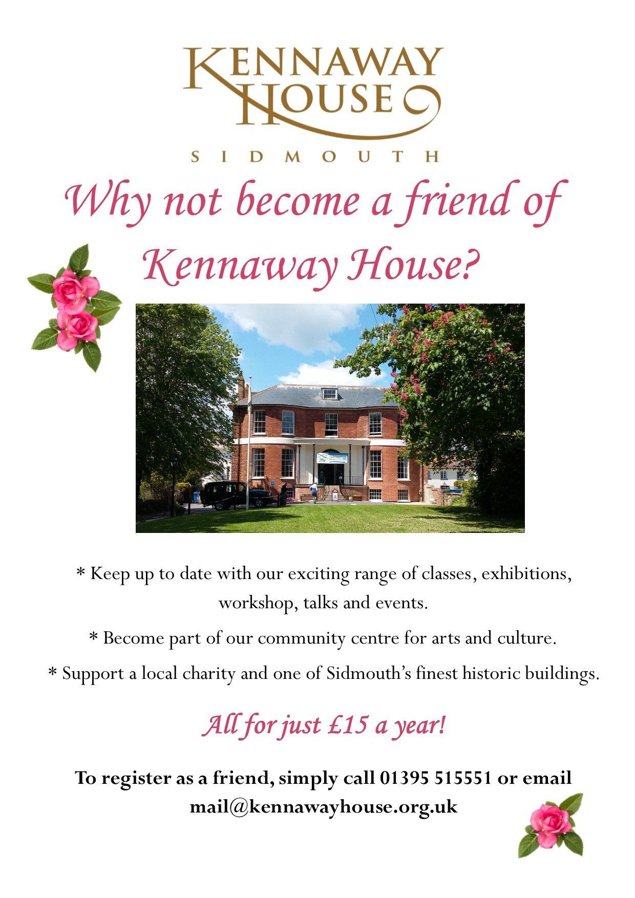 Become a Friend of Kennaway House Sidmouth local arts charity just £10 a year