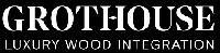 A black and white logo for grothouse luxury wood integration