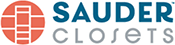 The logo for sauder closets is blue and red.