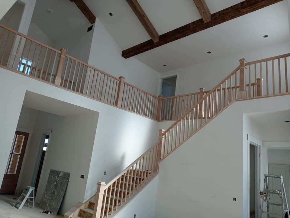 There is a staircase in the middle of the room.