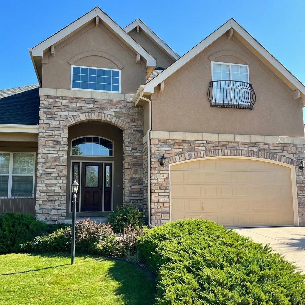 A large house with a clock on the front of it