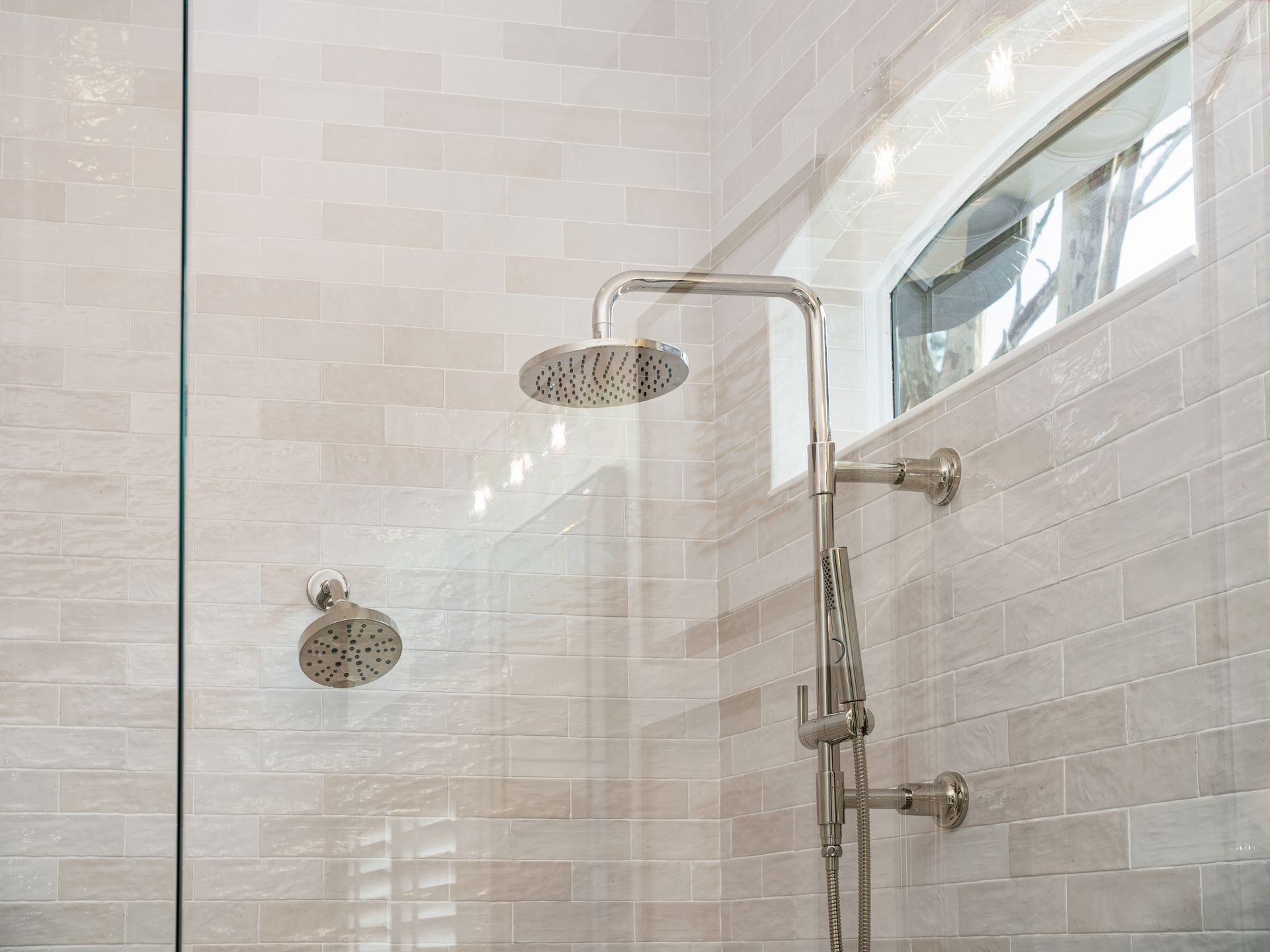 Shower with two showerheads.