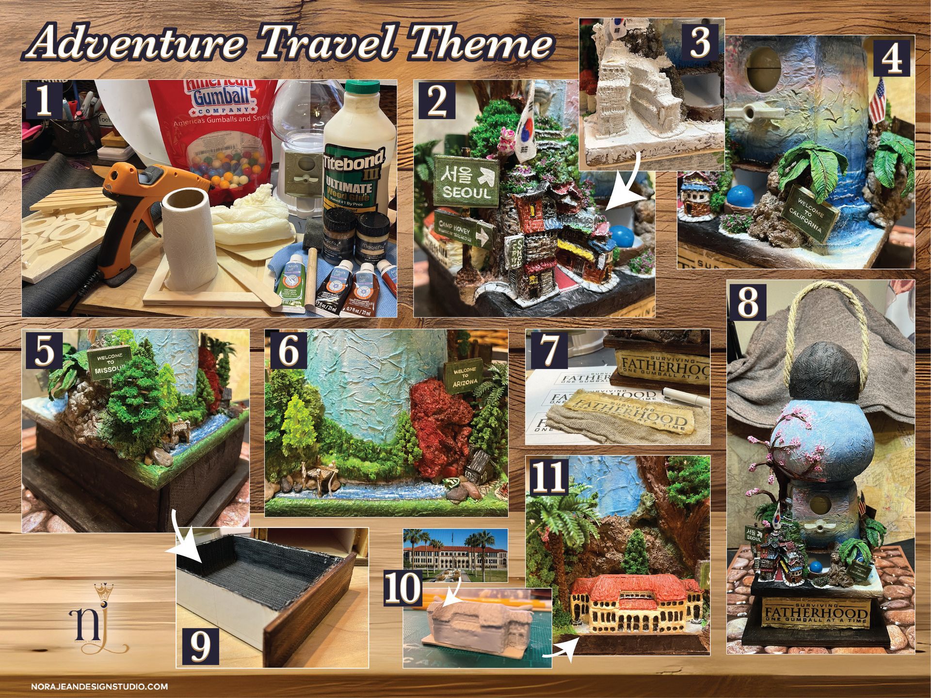 A collage of pictures with the words adventure travel theme at the top