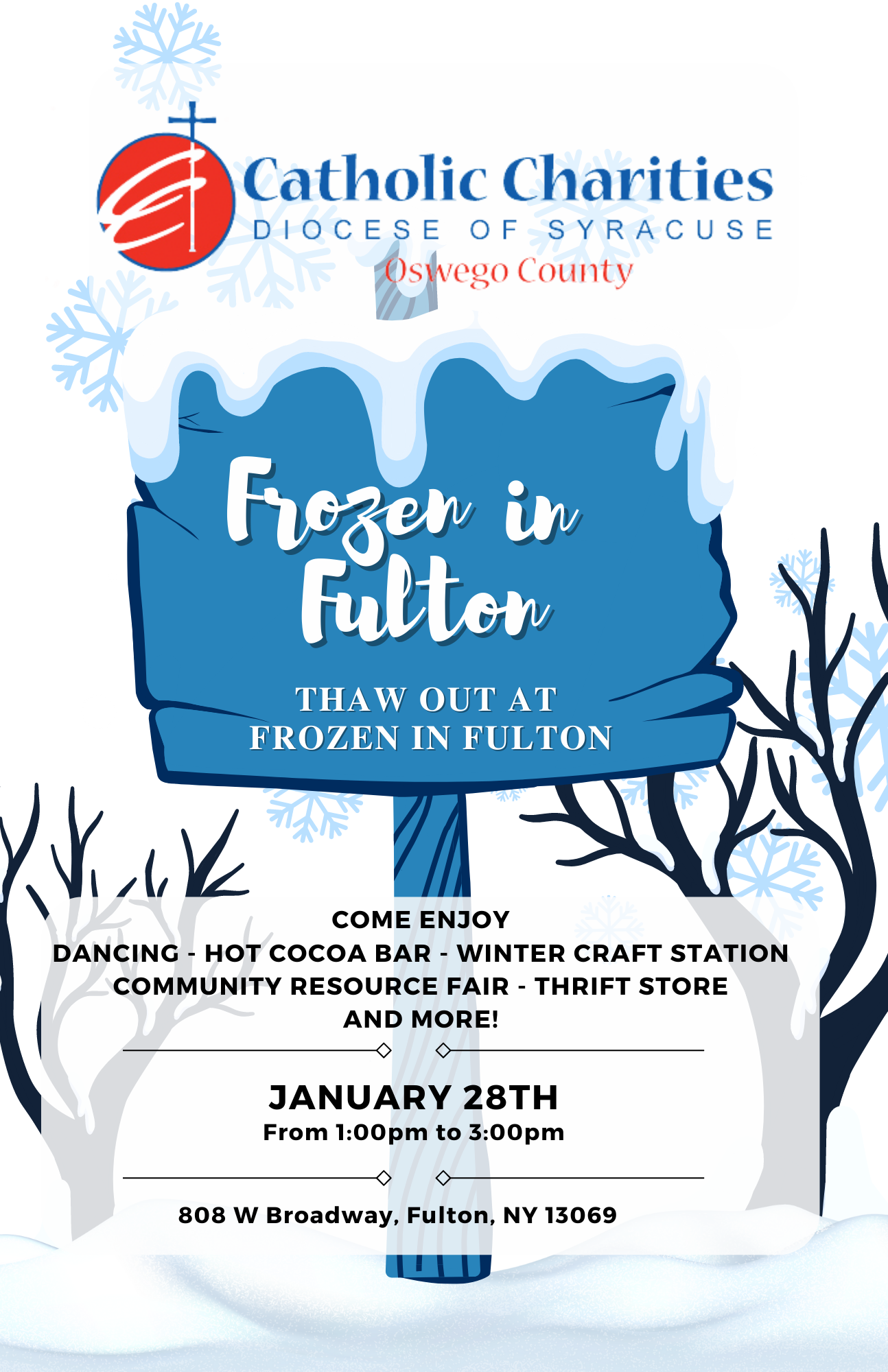 A poster for a charity event called frozen in fuller.