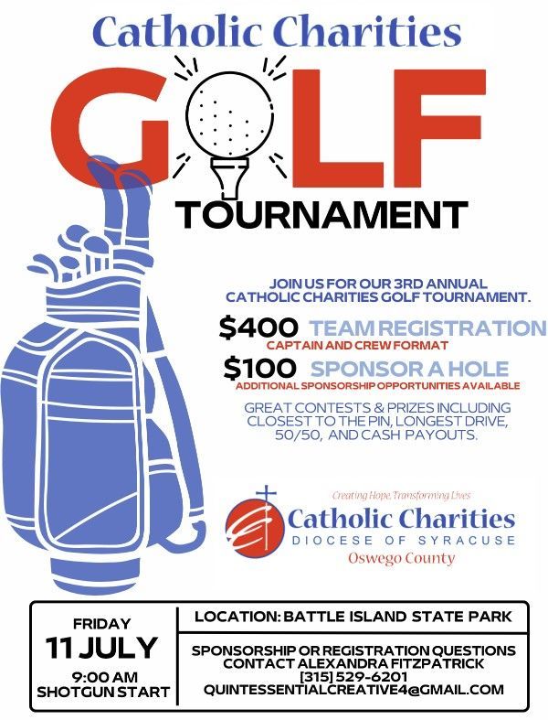 A poster for the catholic charities golf tournament