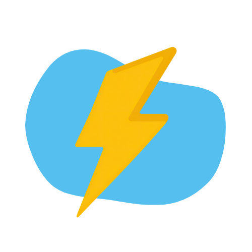 Yellow lightning bolt on a blue blob.