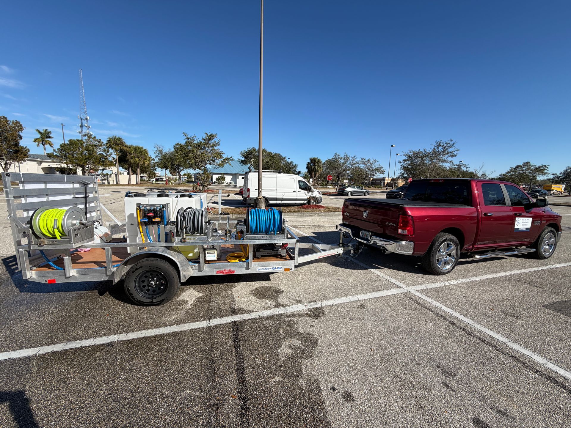 Before and after shots of a brick driveway cleaning. The