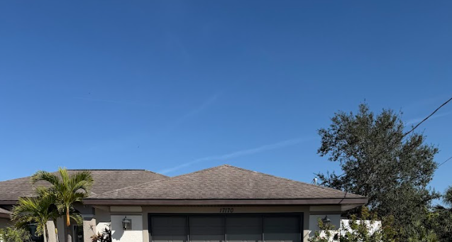 Before and after shots of a brick driveway cleaning. The 