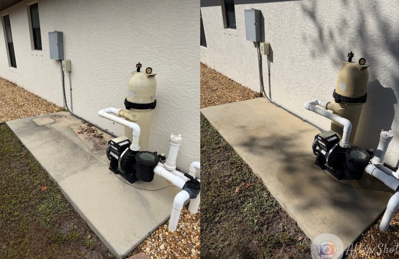 Before and after shots of a brick driveway cleaning. The 