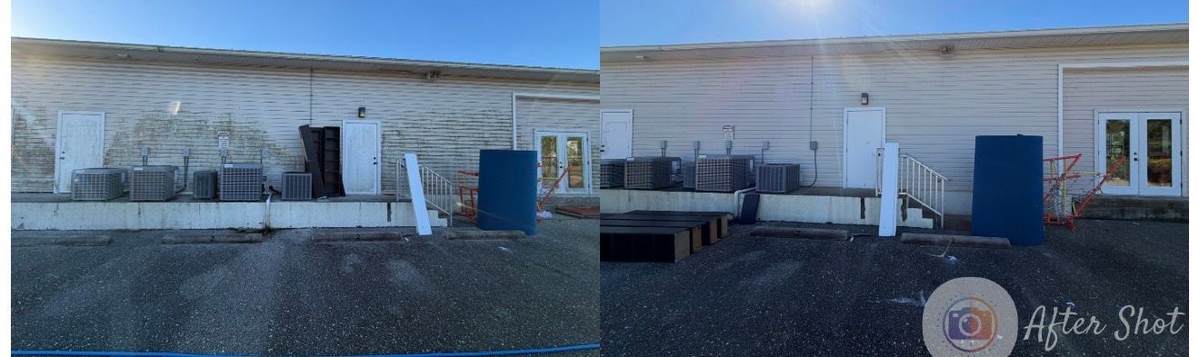 Before and after shots of a brick driveway cleaning. The 