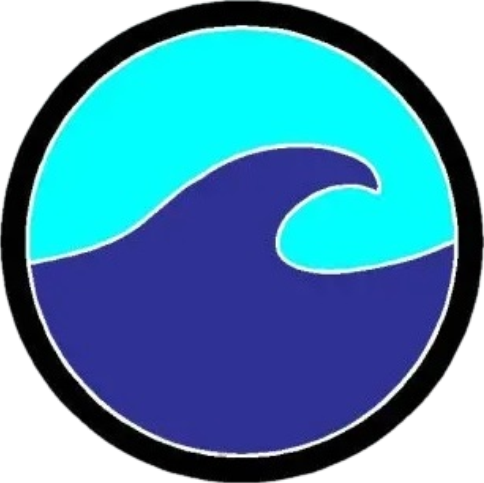 My Pool Repairs Logo - A blue wave in a black circle on a white background.