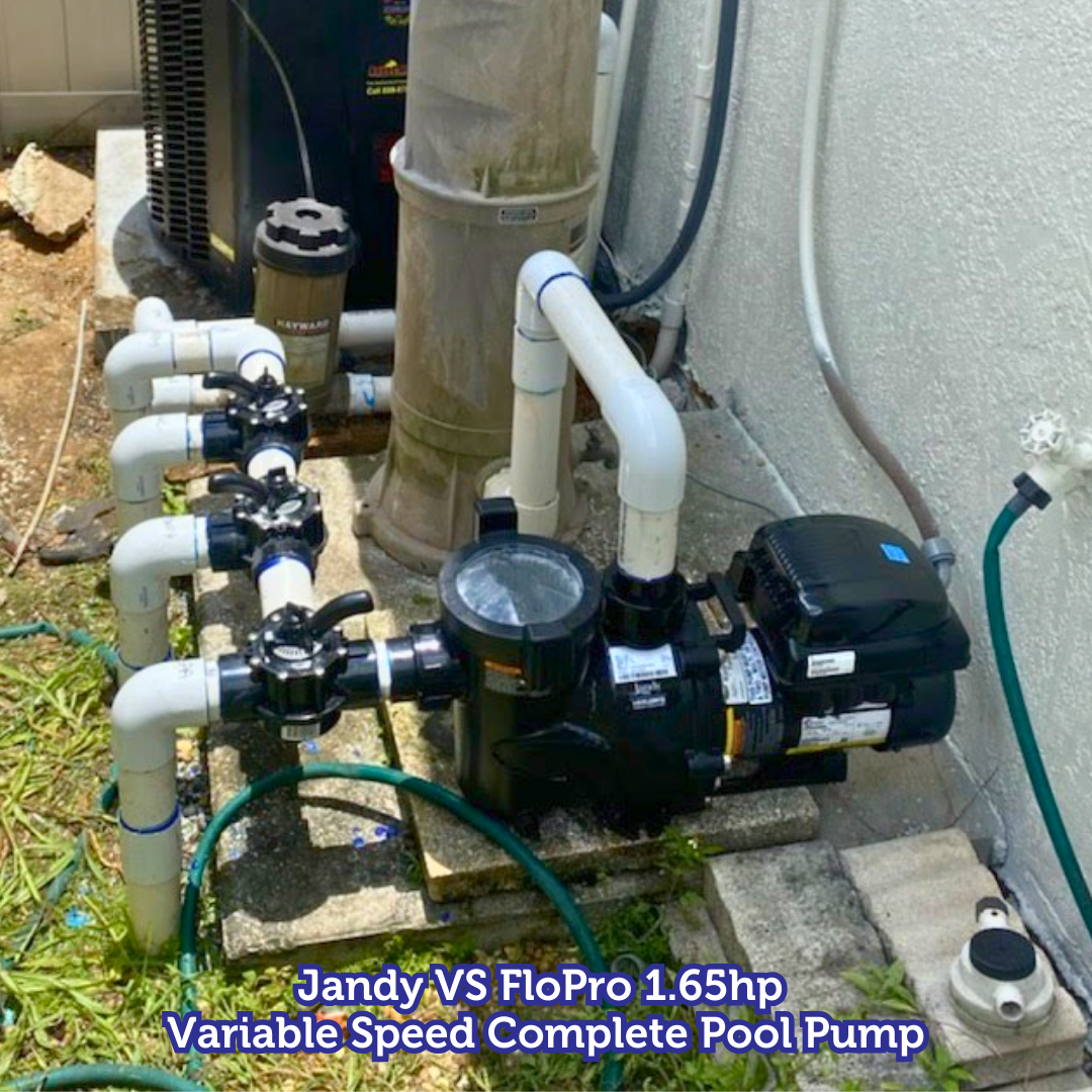 Pool pump system with pipes and valves. Label reads 