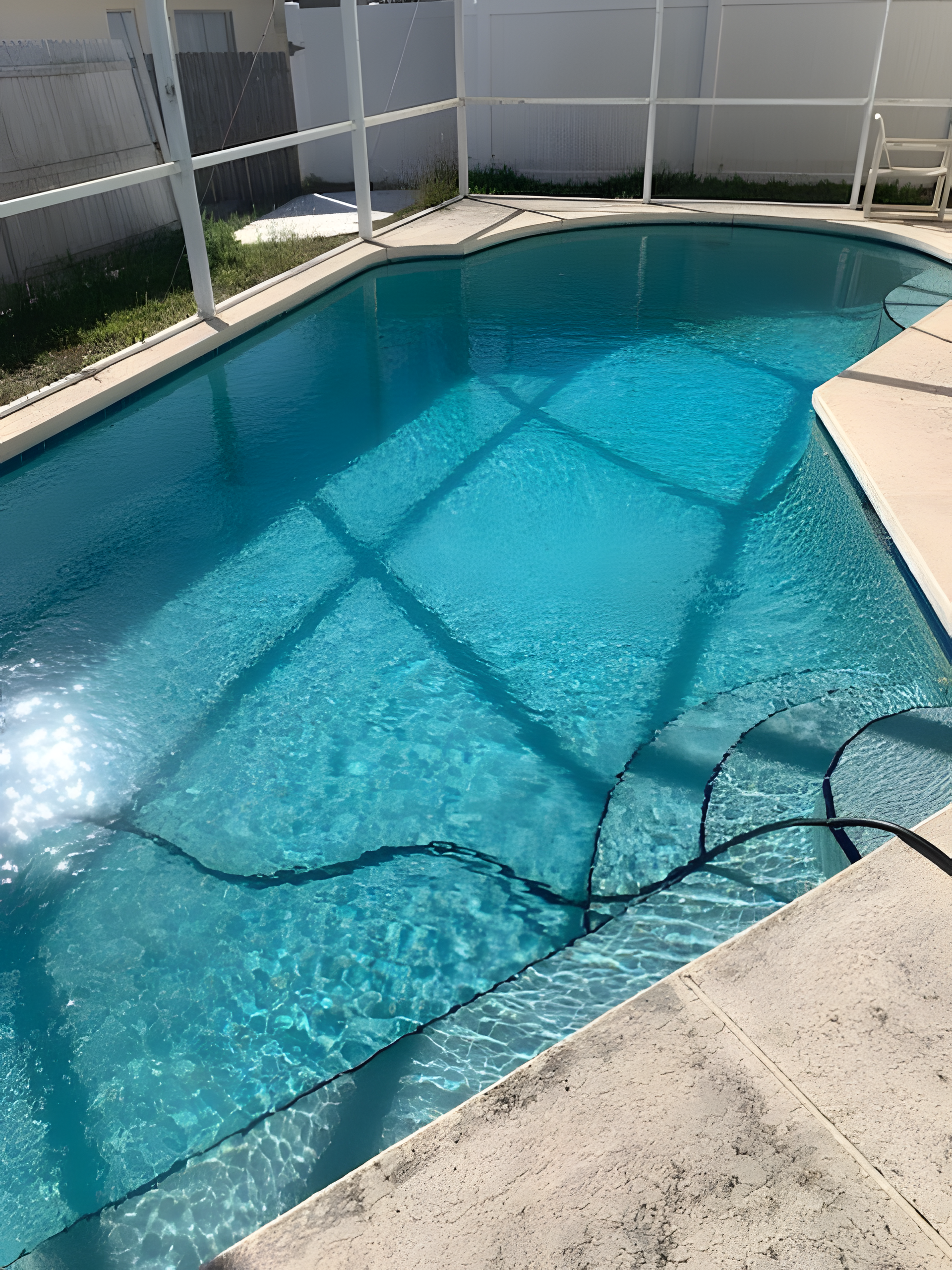 A large swimming pool with a fence around it.