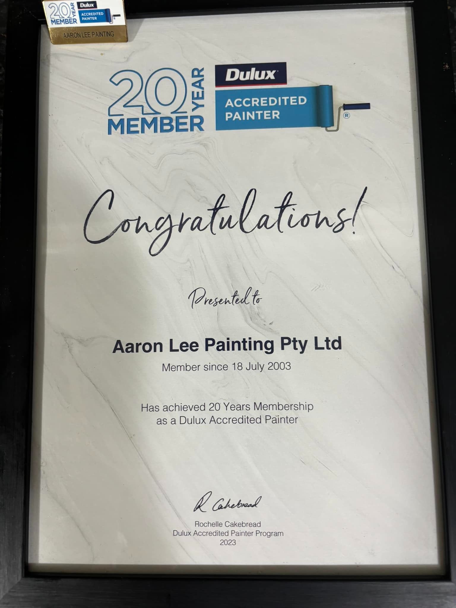 A Congratulations Certificate For Aaron Lee Painting Pty Ltd — Aaron Lee Painting Pty Ltd In Thuringowa, QLD